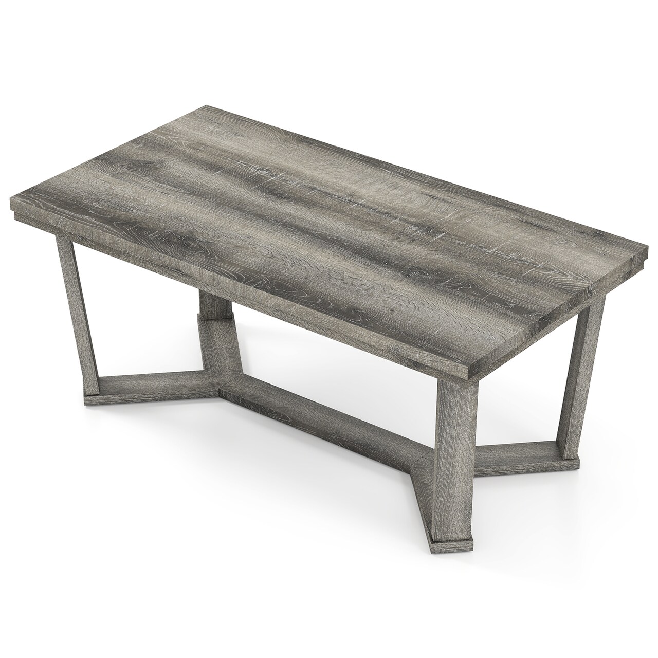 Modern Rectangle Coffee Table with Rubber Wood Top and Cross Base Design